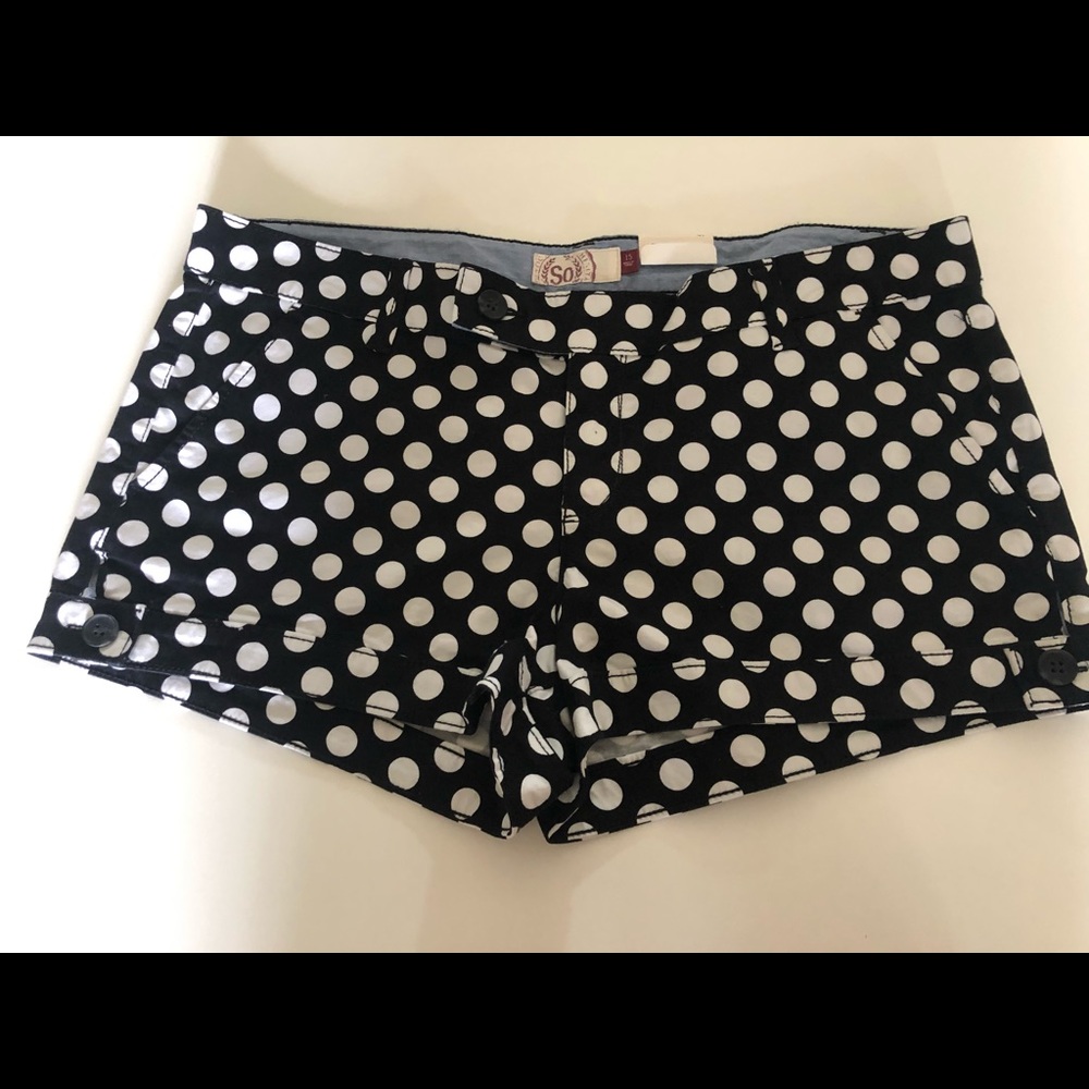 SO black and white polka dot jean shorts